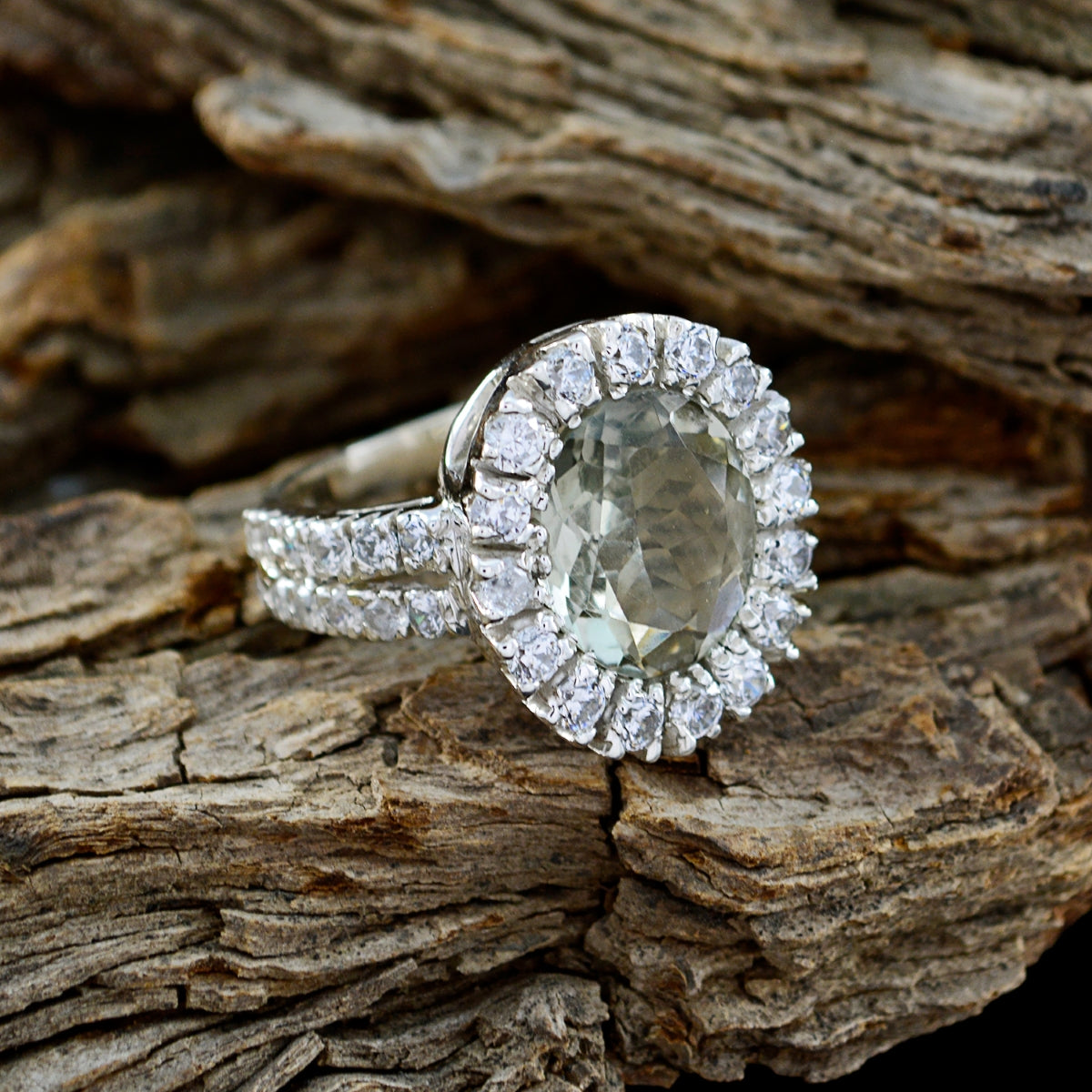 Riya Abstract Light Green Halo Ring