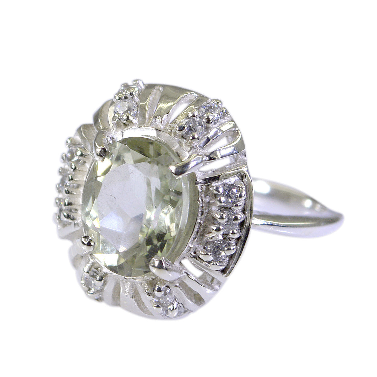 Saanvi Feminine Light Green Halo Ring Green Amethyst Green