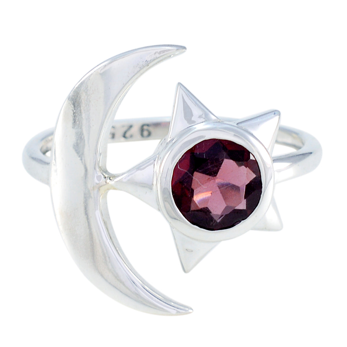 Kristine Moon & Star Red Solitaire Ring Garnet Red