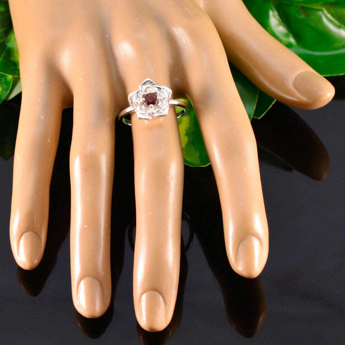 Bruna Floral Red Solitaire Ring