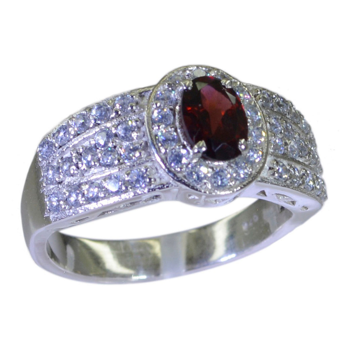 Rosa Trendy Red Halo Ring Garnet Red