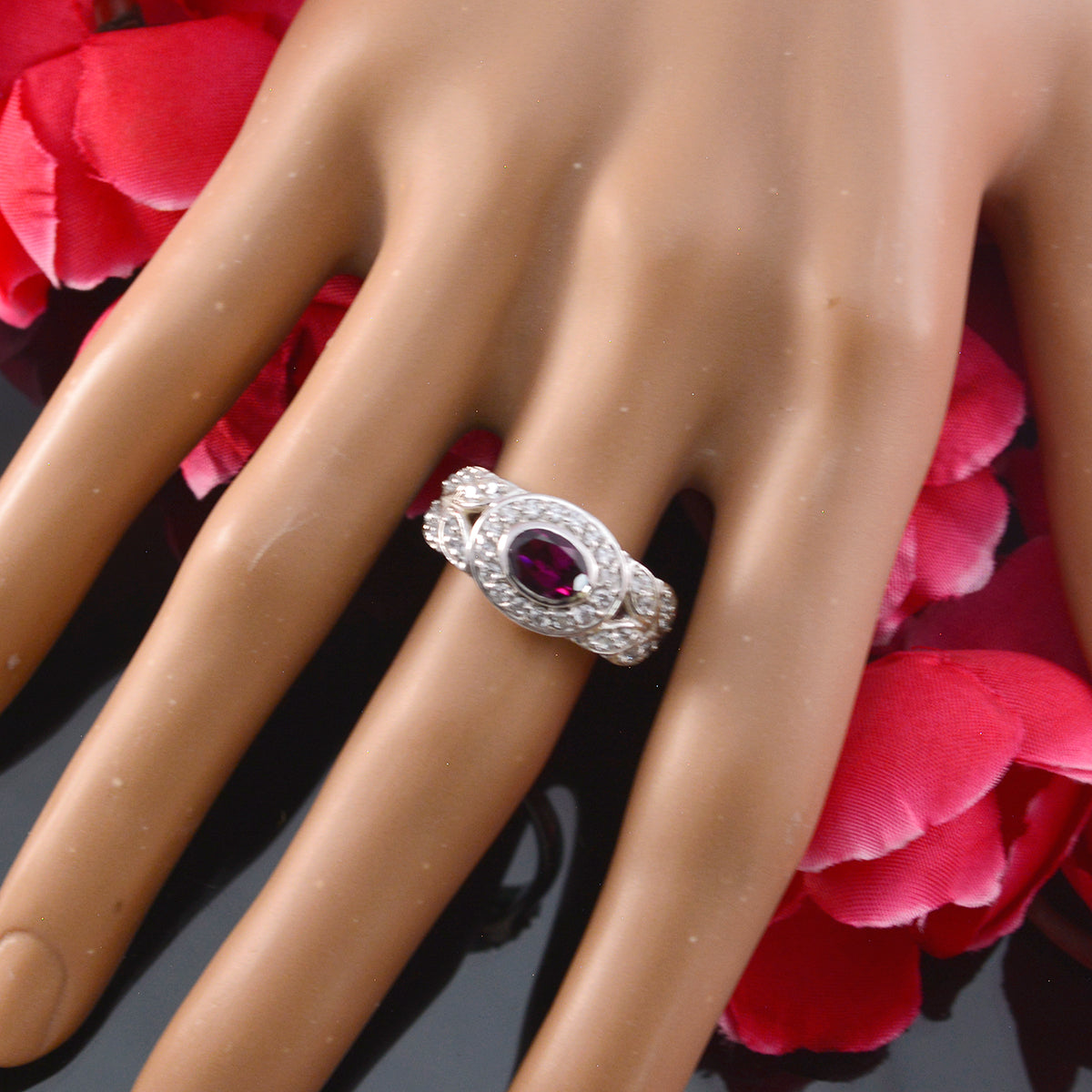 Agustina Contemporary Red Halo Ring
