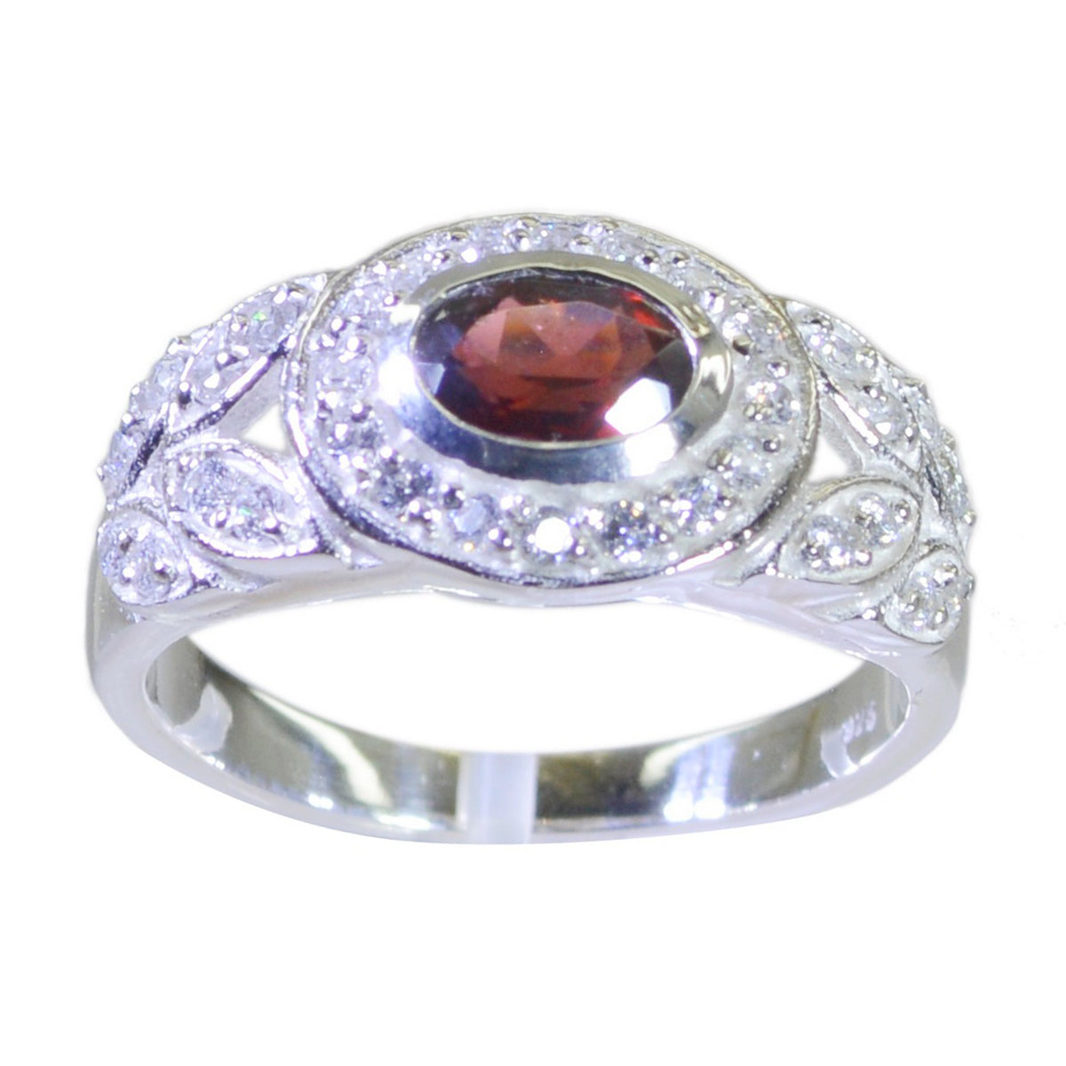 Agustina Contemporary Red Halo Ring Garnet Red