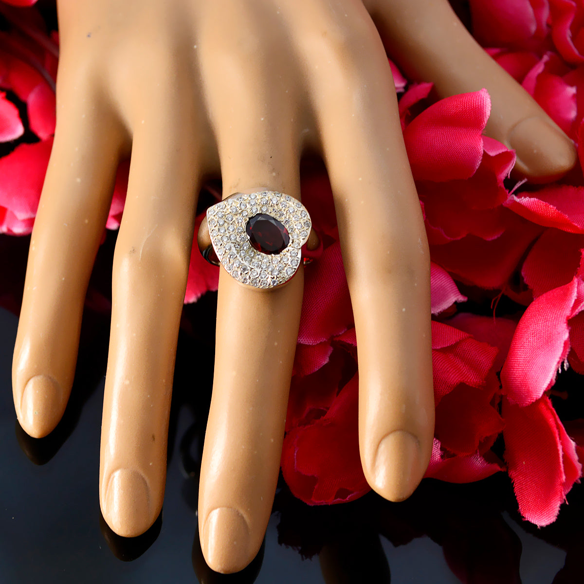 Ellie Modern Red Halo Ring