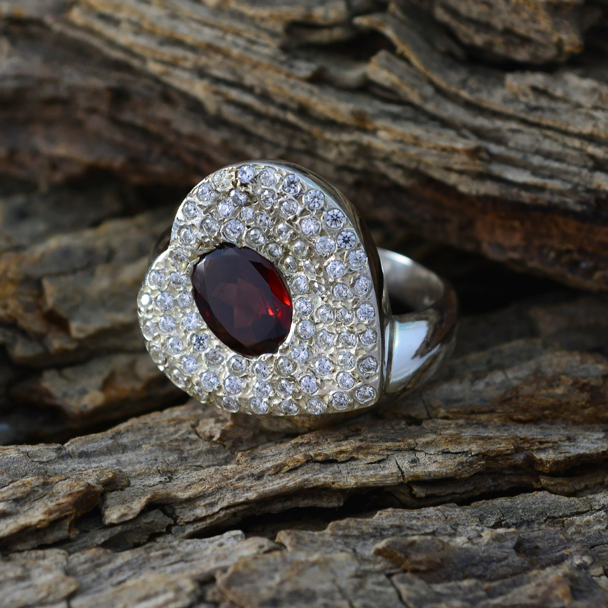 Ellie Modern Red Halo Ring
