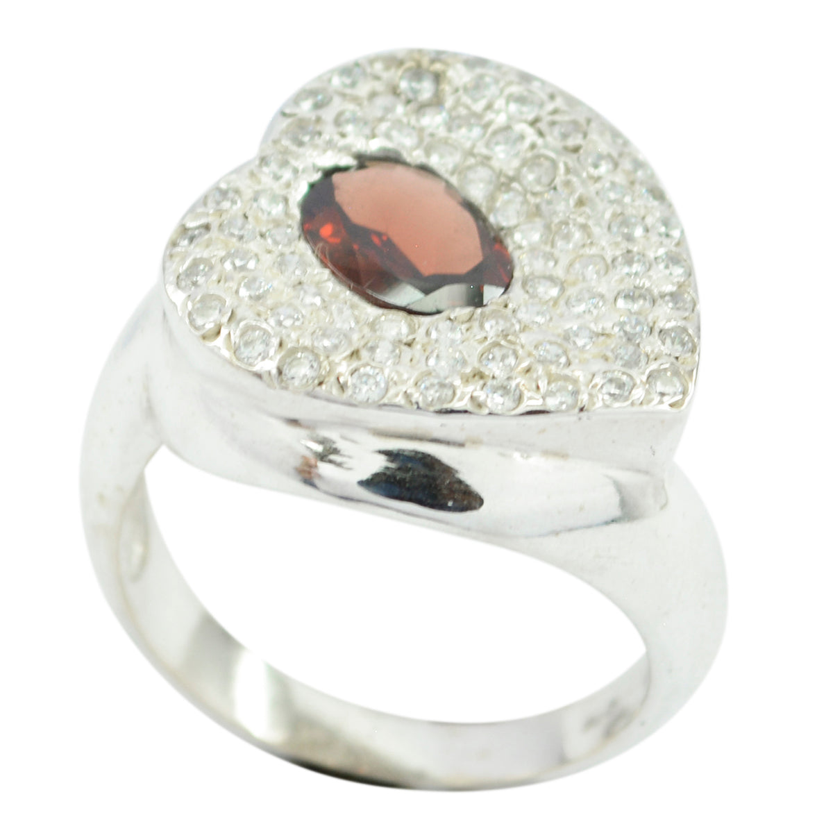 Ellie Modern Red Halo Ring Garnet Red