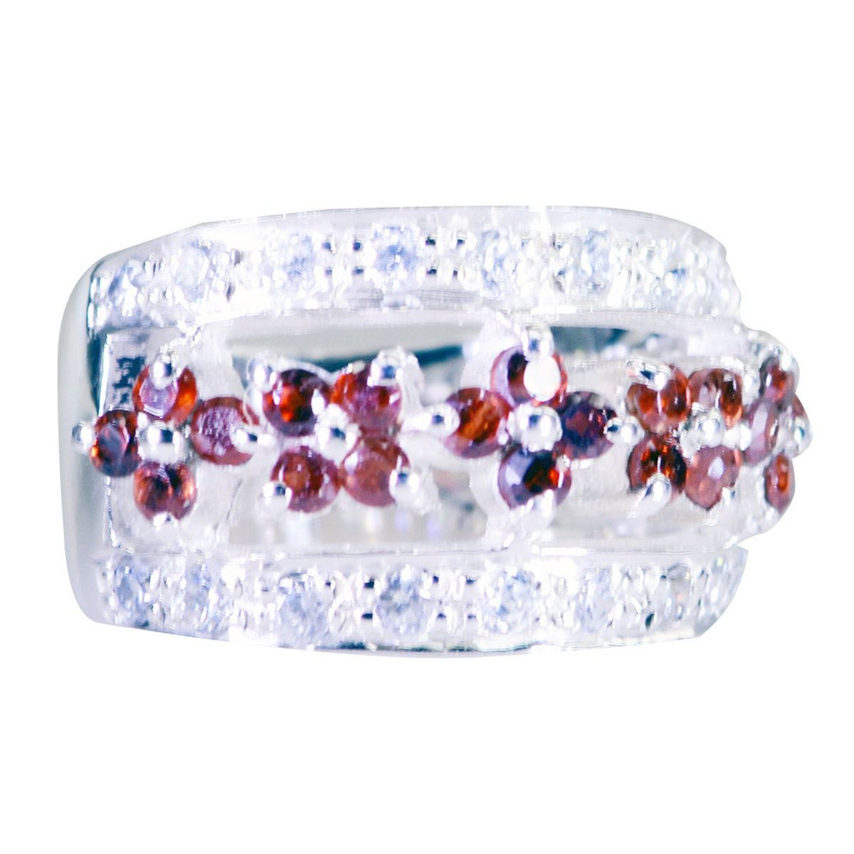 Eva Retro Red Halo Ring Garnet Red