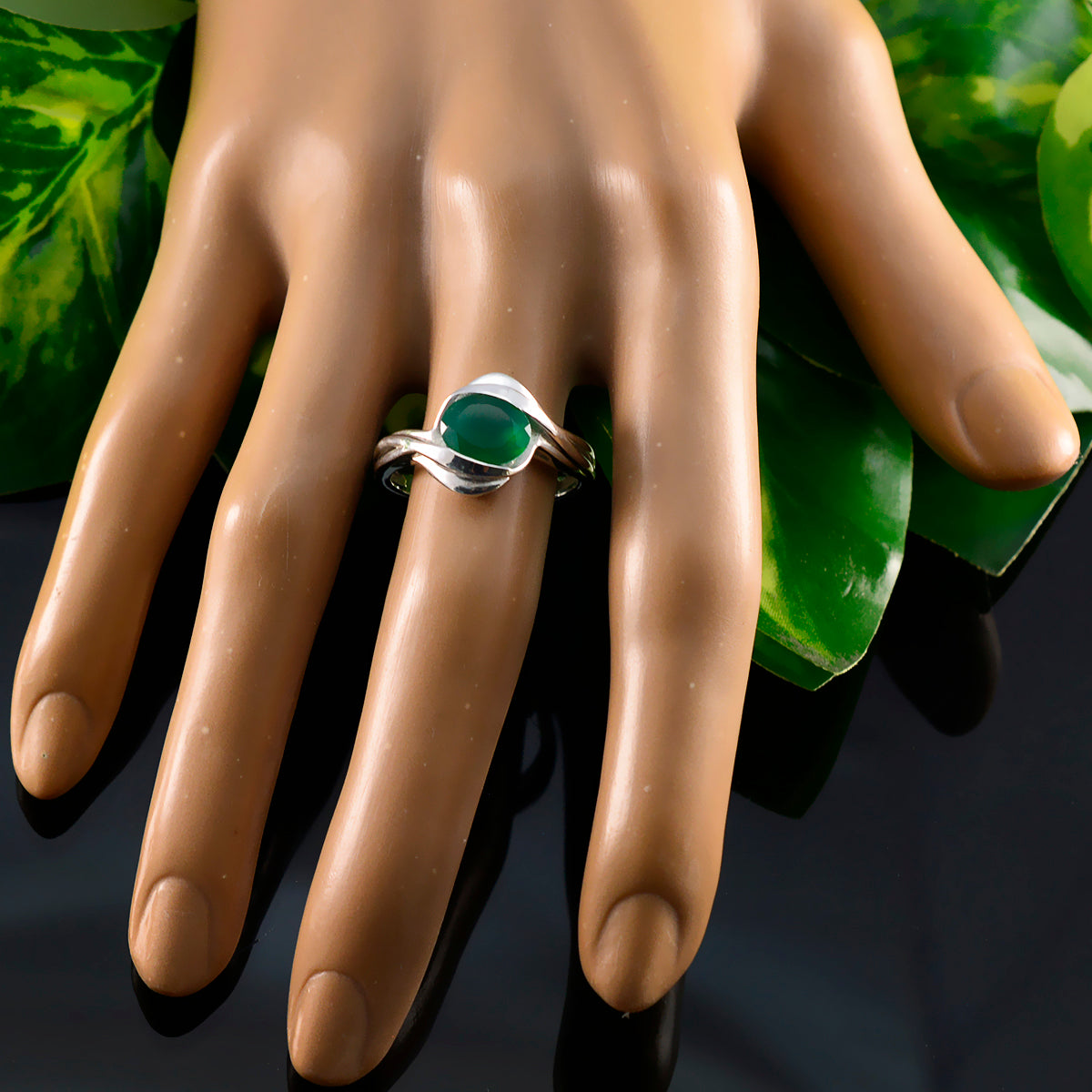 Natcha Modern Green Solitaire Ring