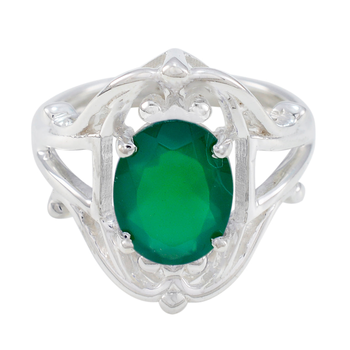 Nella Traditional Green Solitaire Ring Green Onyx Green