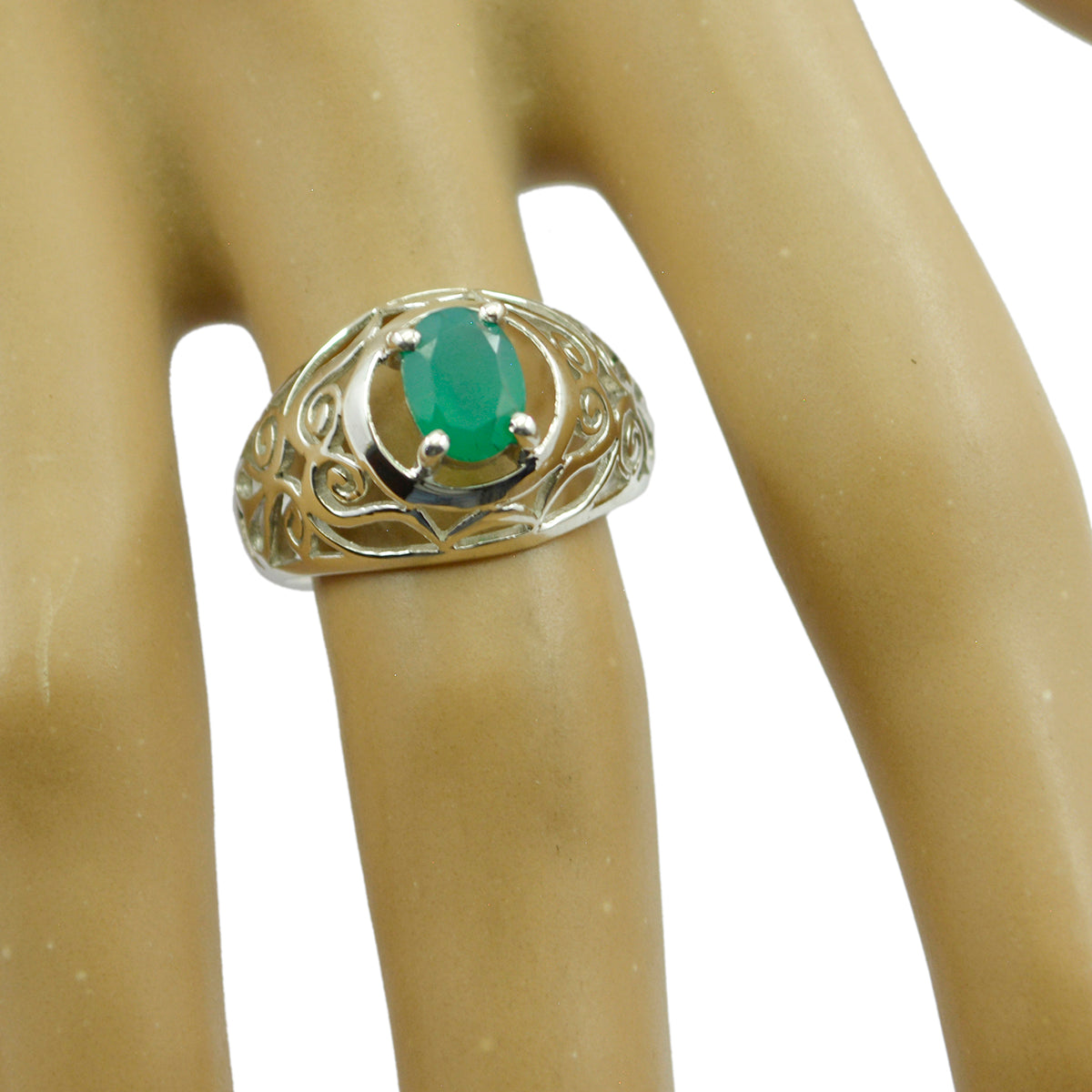 Alejandra Filigree Green Solitaire Ring