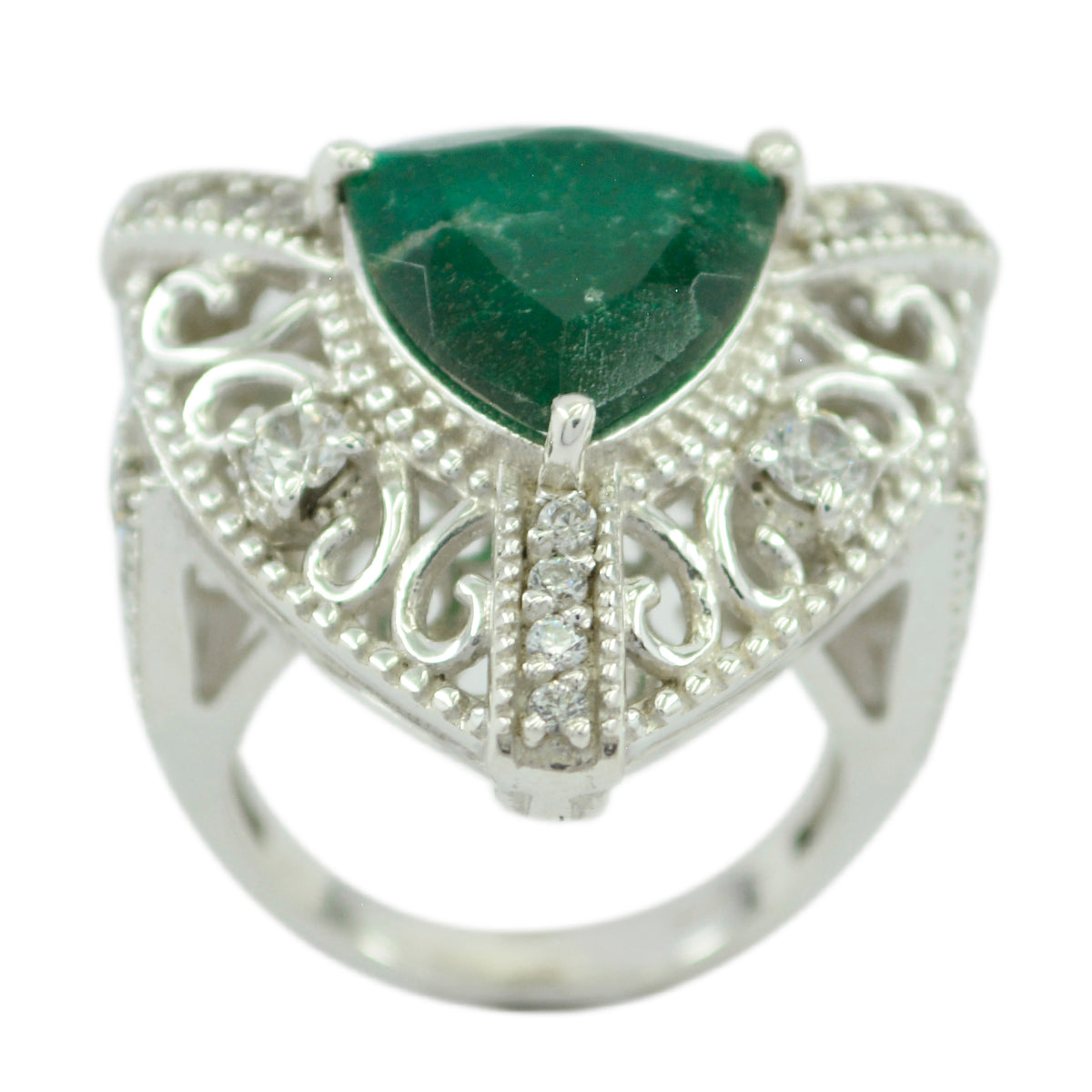 Constanza Filigree Green Halo Ring Indian Emerald Green
