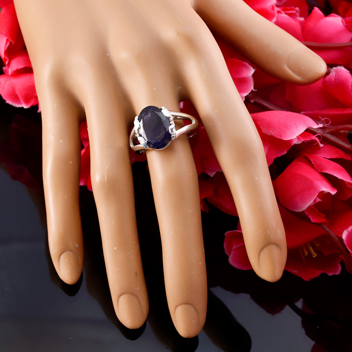 Agustina Contemporary Blue Solitaire Ring