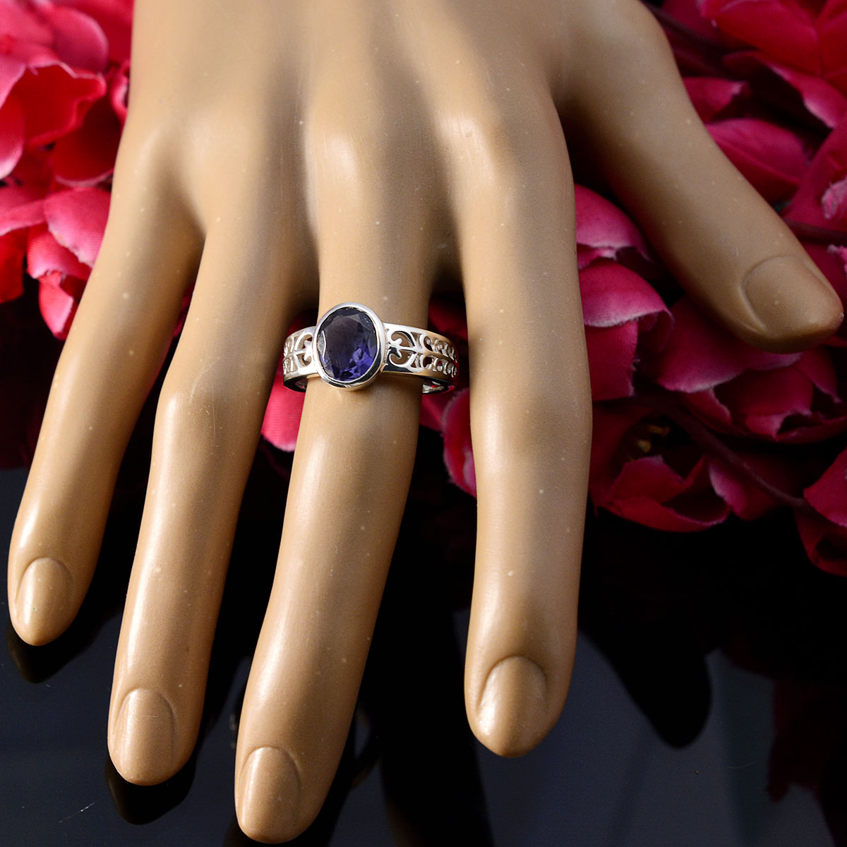 Skylar Filigree Blue Solitaire Ring
