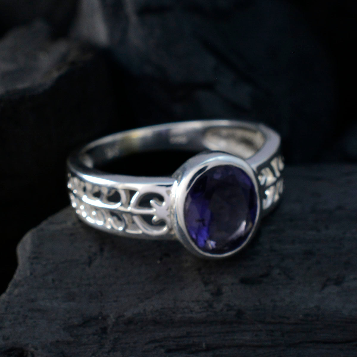 Skylar Filigree Blue Solitaire Ring