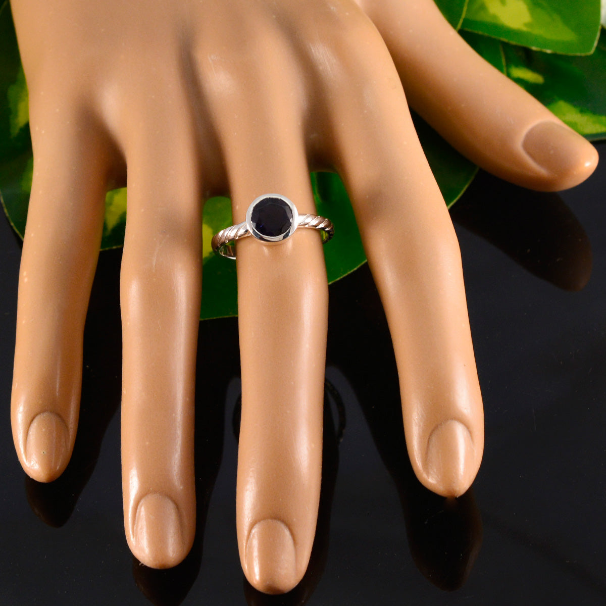 Naomi Blue Solitaire Ring with Twisted Silver Band