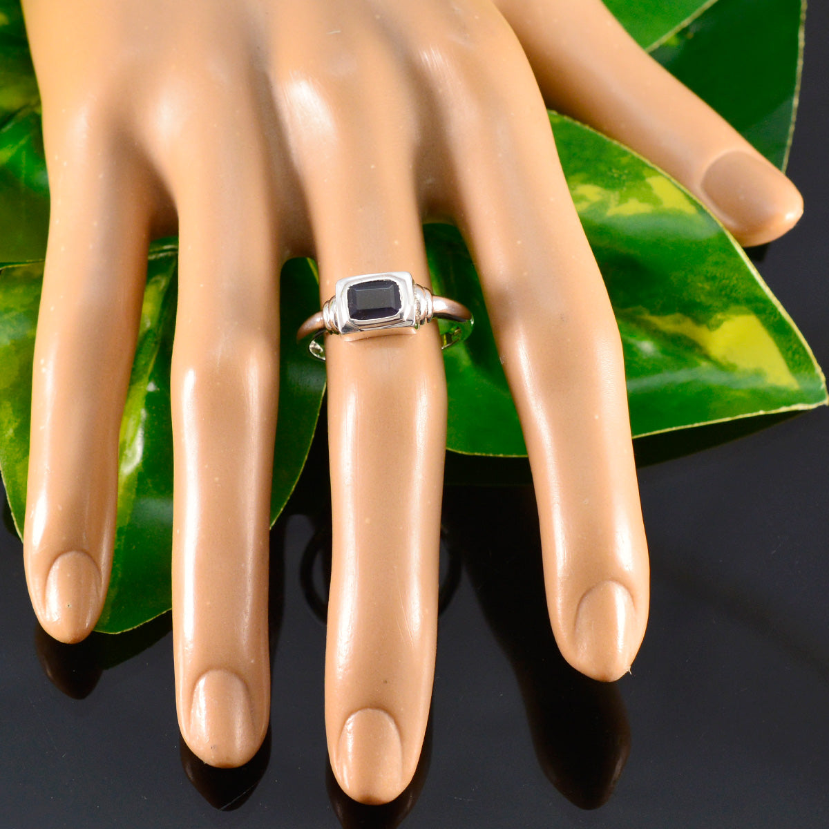 Lakshmi Blue Solitaire Ring for Women in Silver