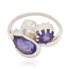 Aaliyah Feminine Blue Toi et Moi Ring Iolite Blue