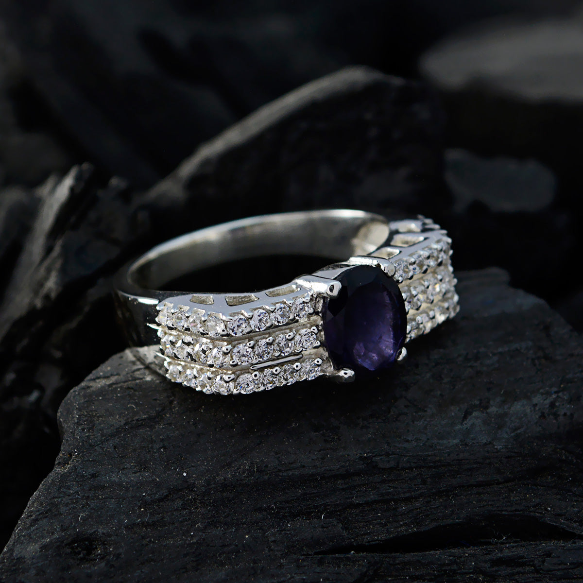 Leah Contemporary Blue Halo Ring