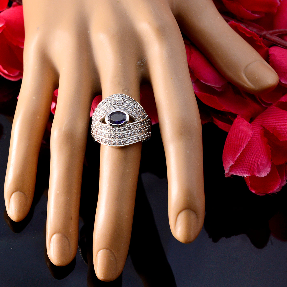 Meera Contemporary Blue Halo Ring