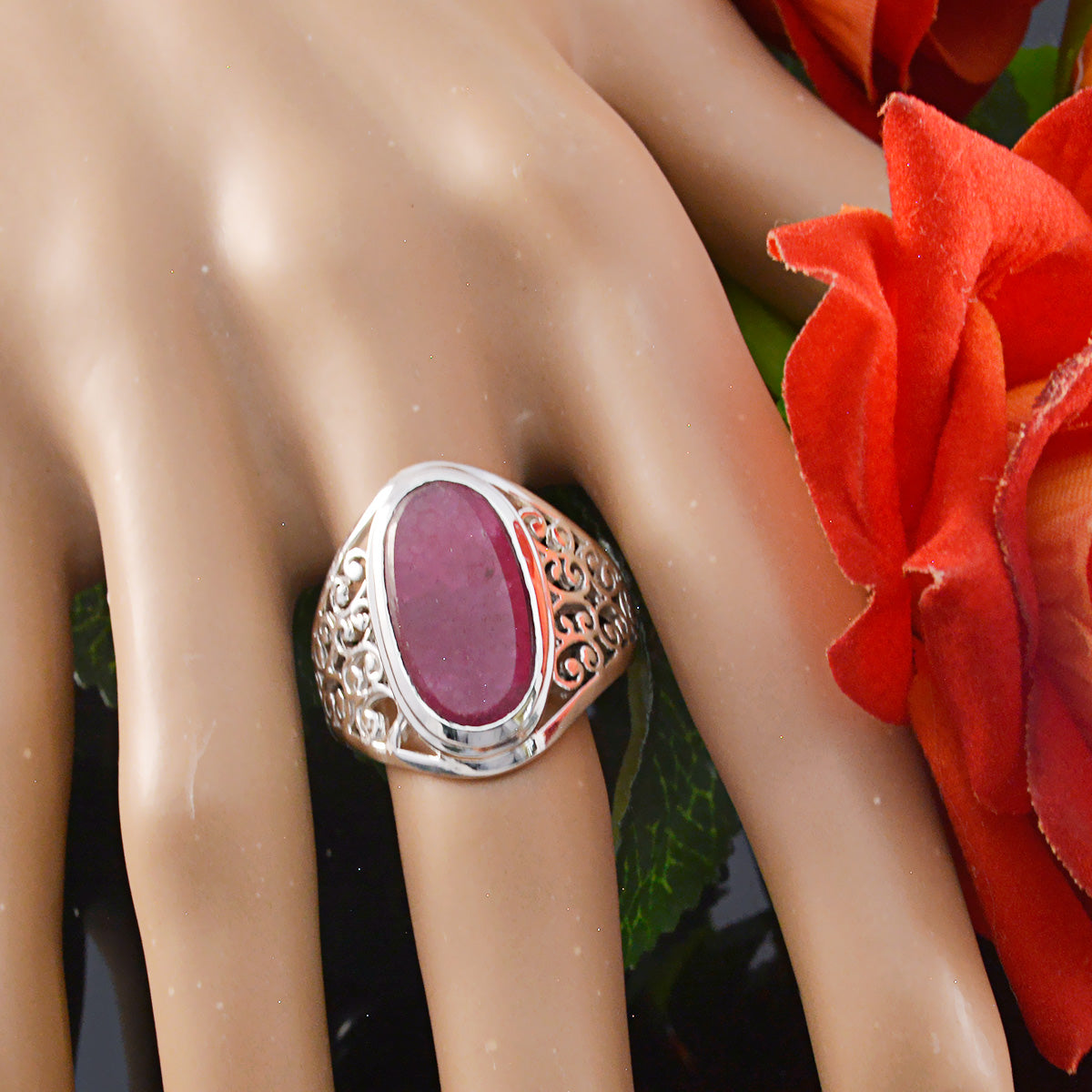 Josephine Filigree Red Solitaire Ring