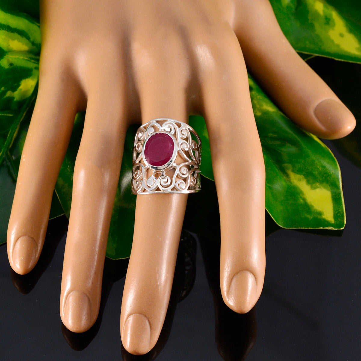 Lucy Filigree Red Solitaire Ring