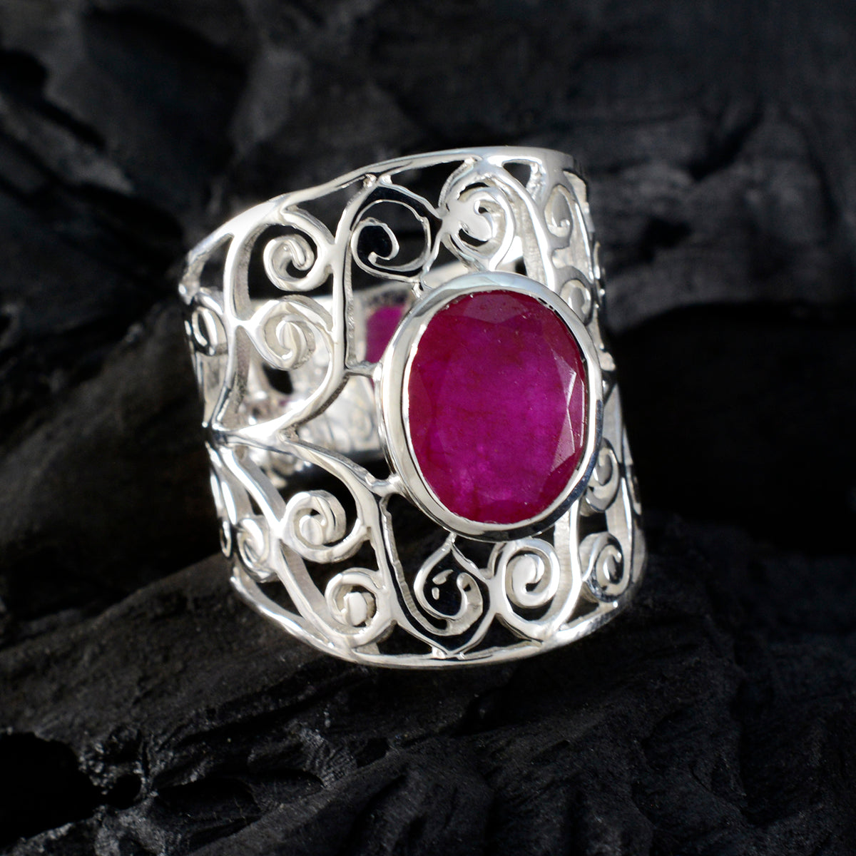 Lucy Filigree Red Solitaire Ring