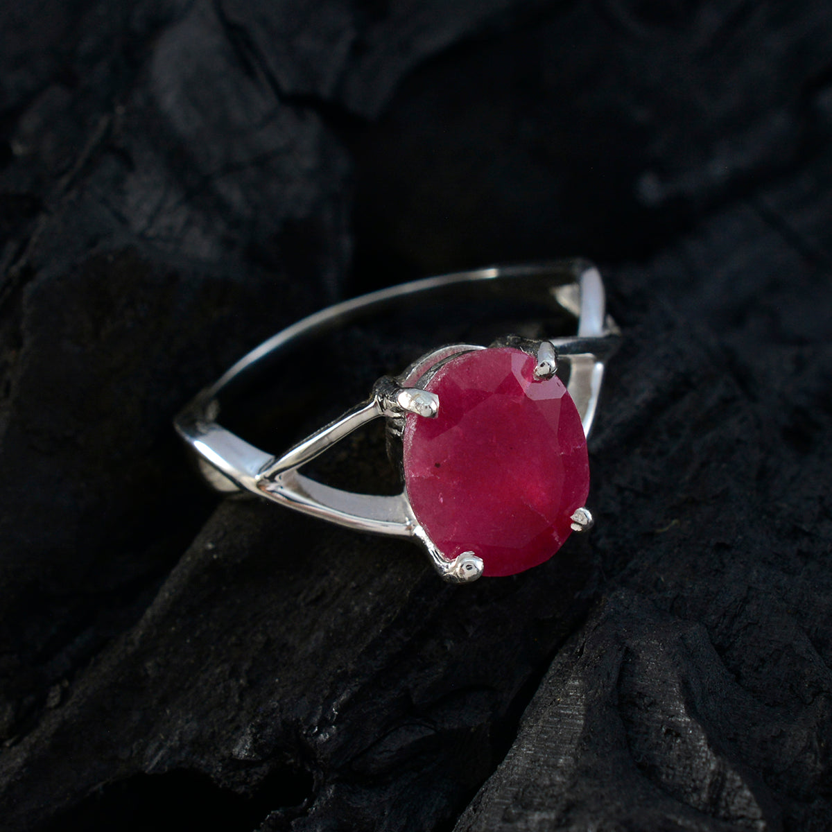 Sakura Contemporary Red Solitaire Ring