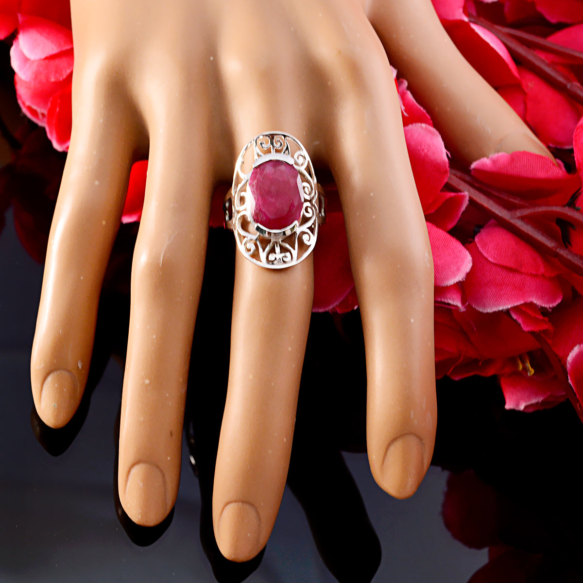 Yasmine Art Deco Red Solitaire Ring
