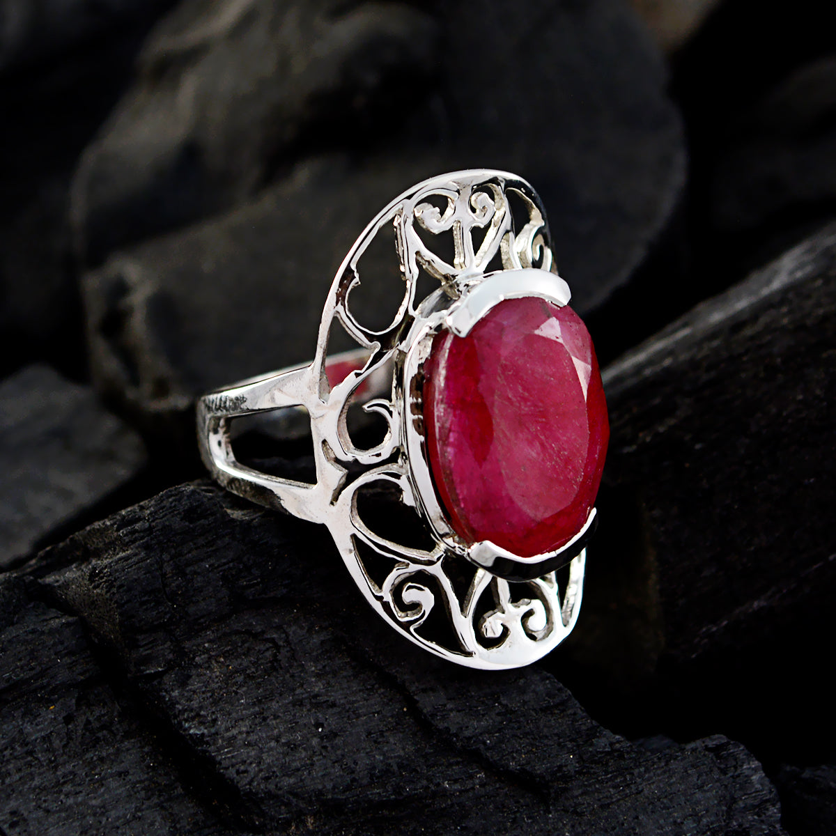 Yasmine Art Deco Red Solitaire Ring