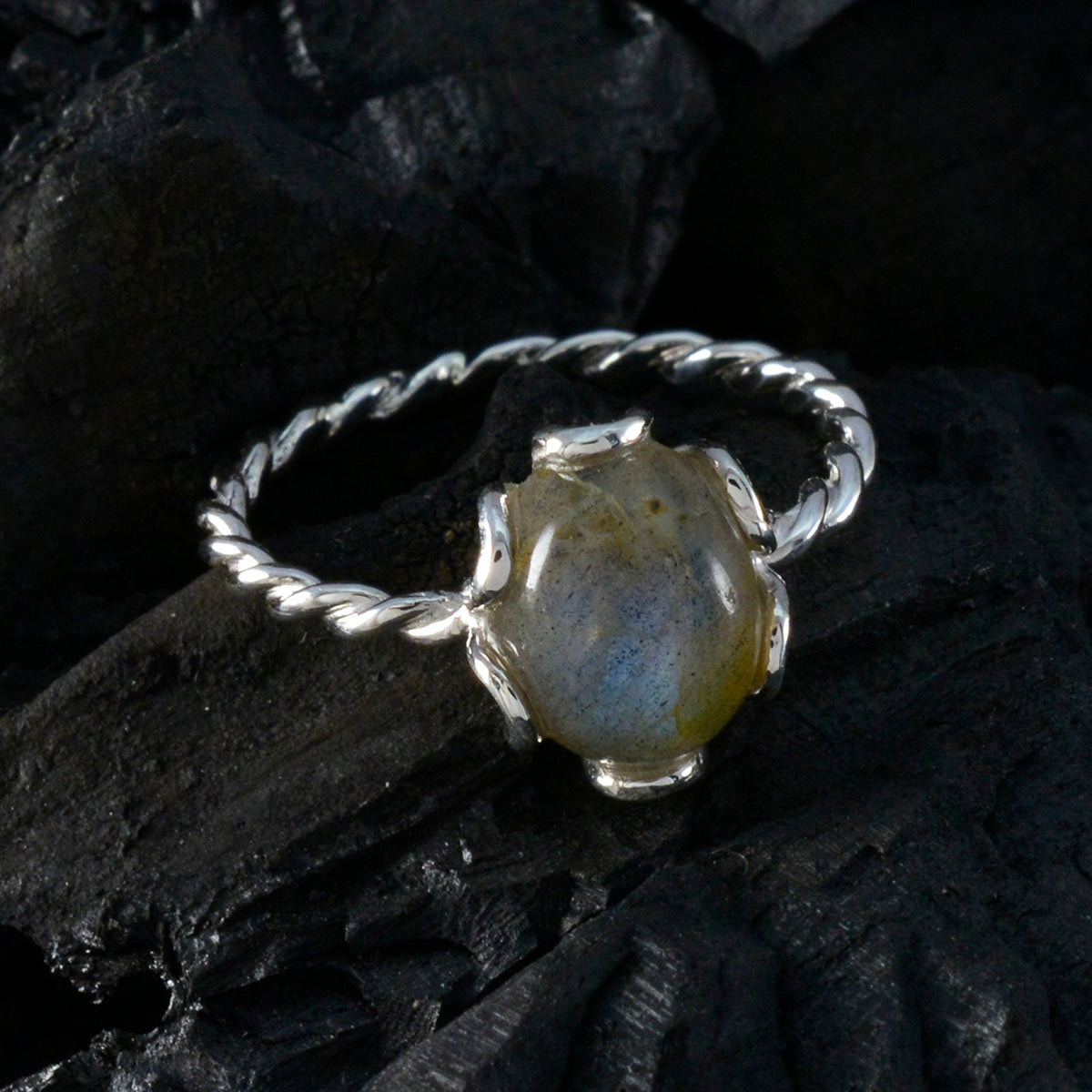 Lakshmi Twist Grey Solitaire Ring