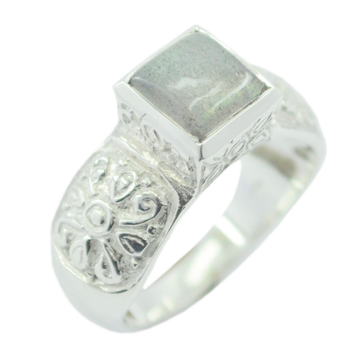 Penelope Art Deco Grey Solitaire Ring Labradorite Gray