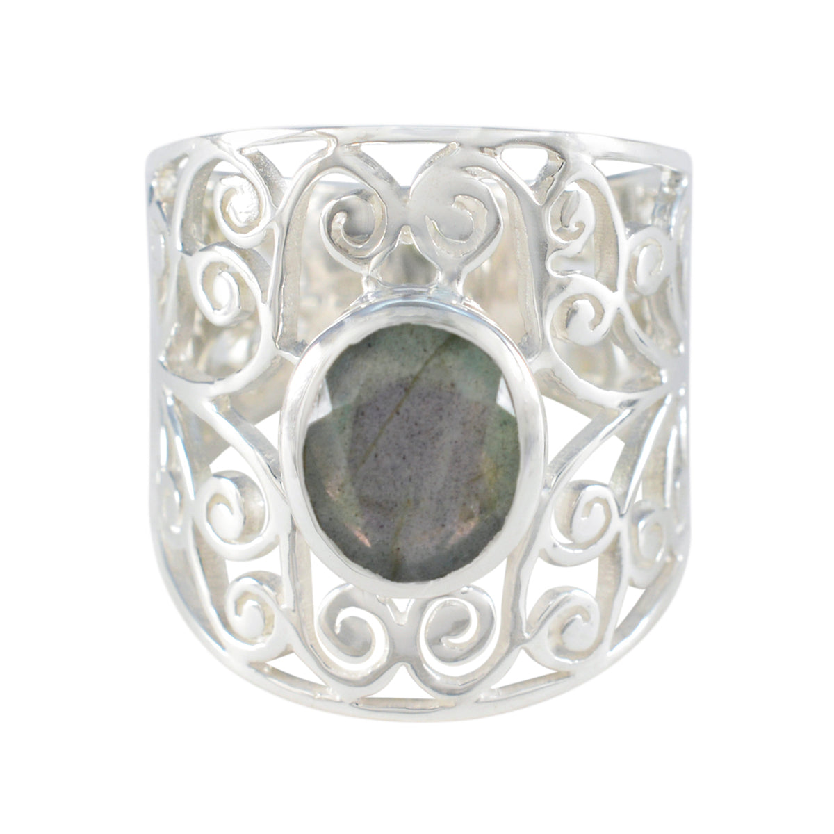 Sara Filigree Grey Solitaire Ring Labradorite Gray