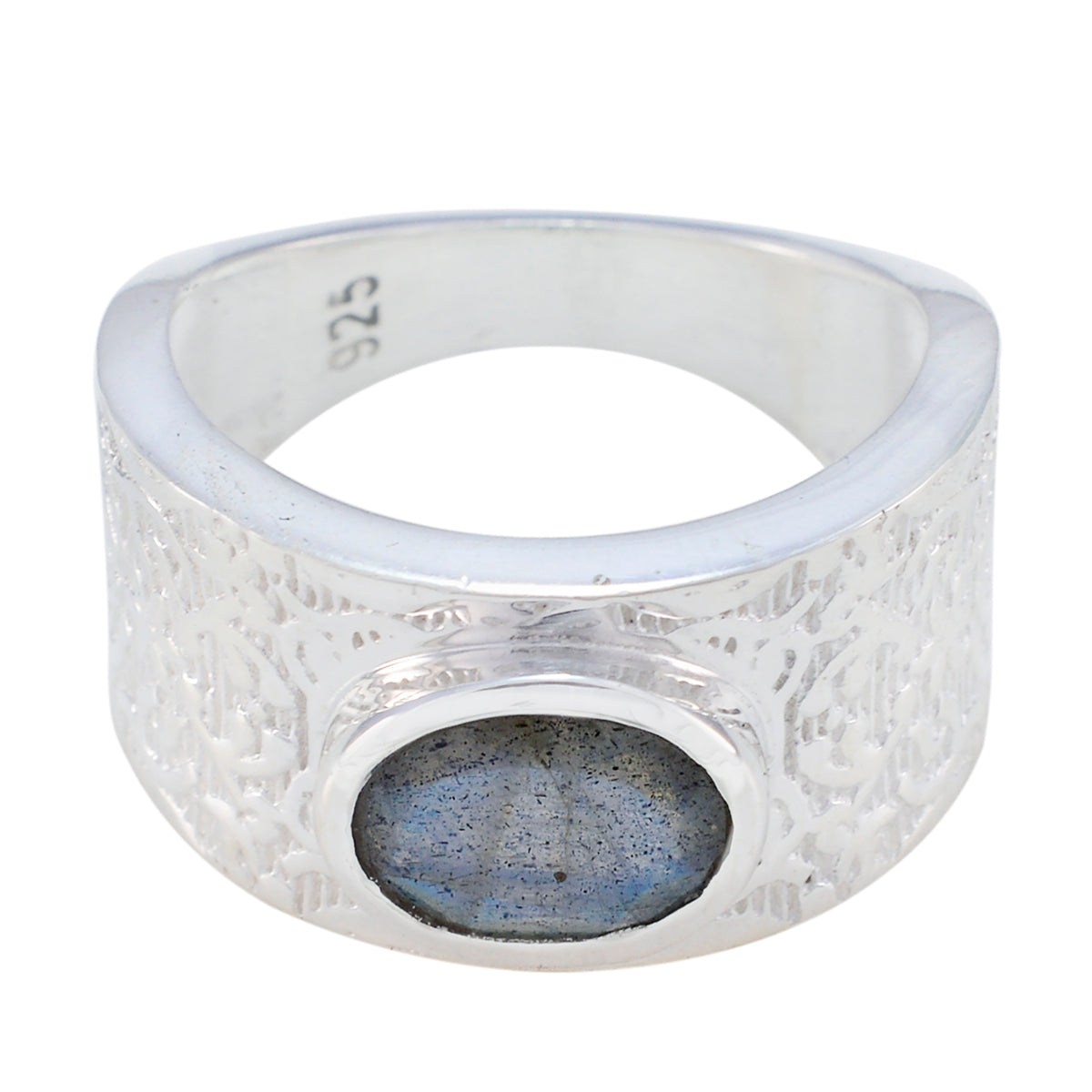 Nisa Art Deco Grey Solitaire Ring Labradorite Gray