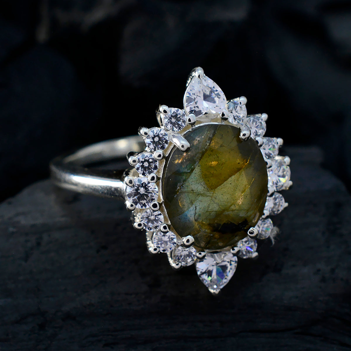 Charlotte Trendy Grey Halo Ring