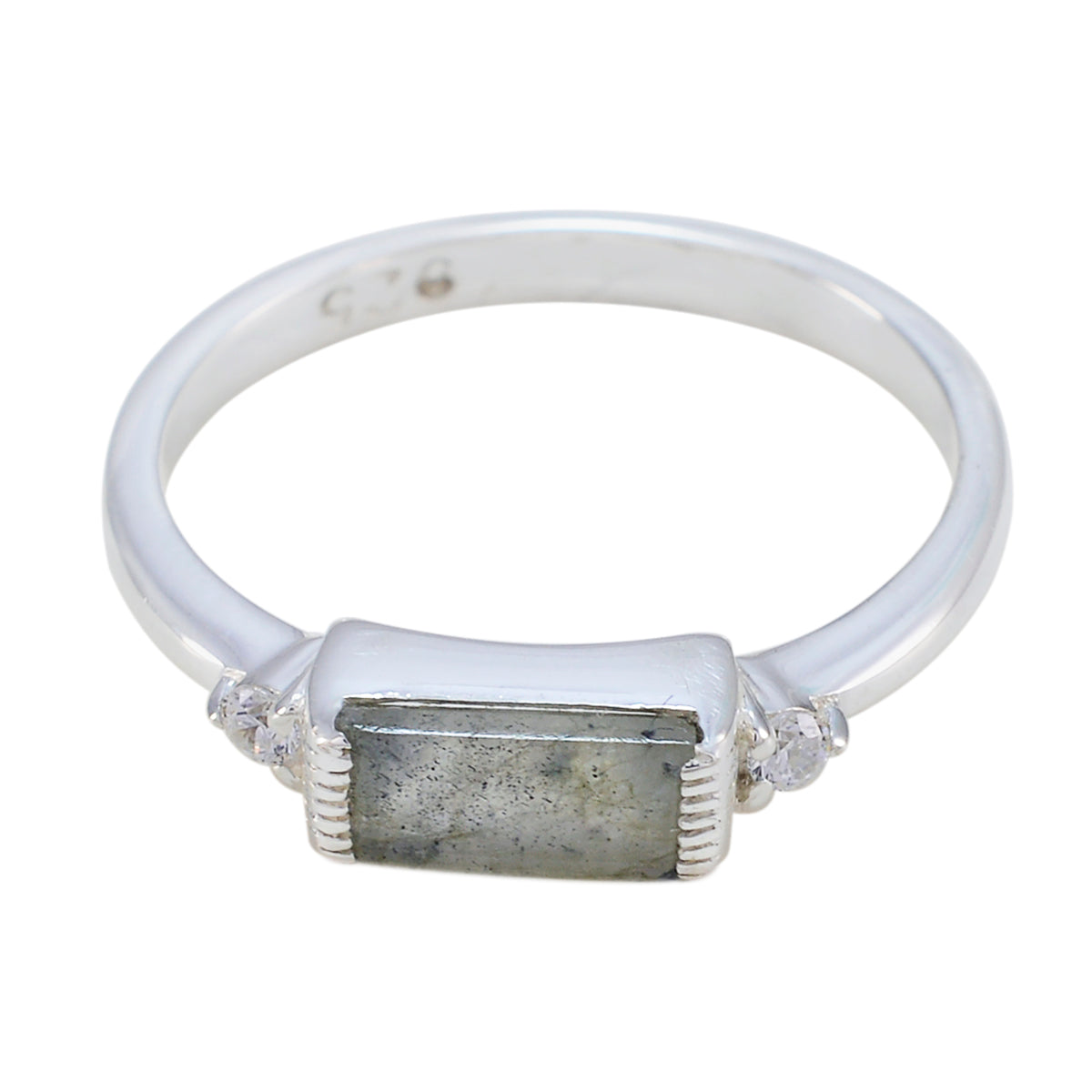 Nisa Glamorous Grey Halo Ring Labradorite Gray