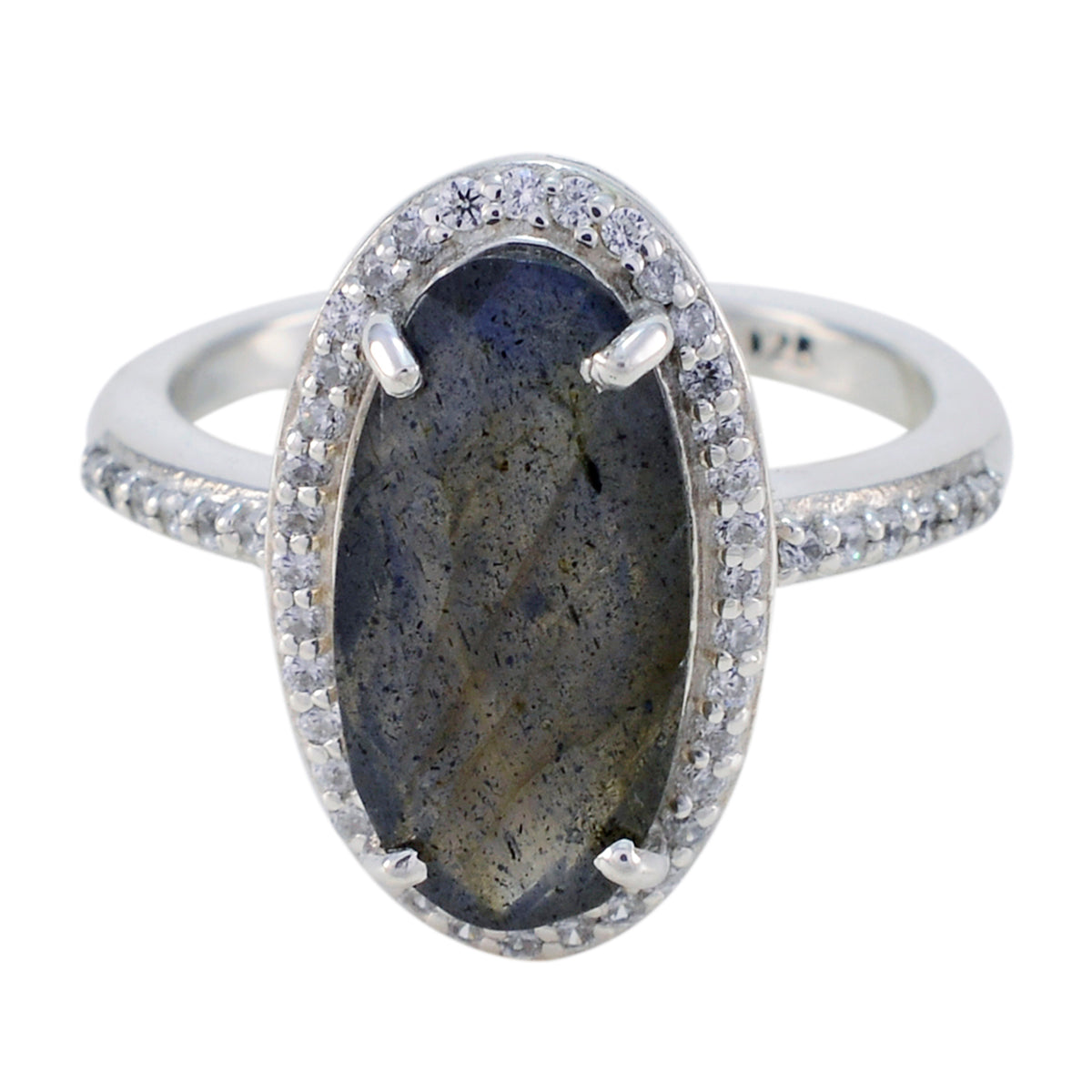 Mariana Modern Grey Halo Ring Labradorite Gray