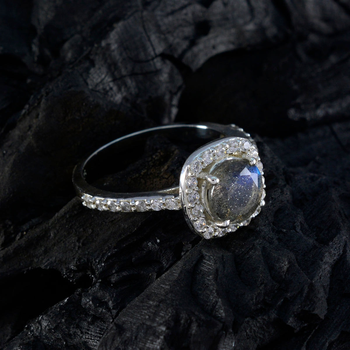 Hazel Feminine Grey Halo Ring