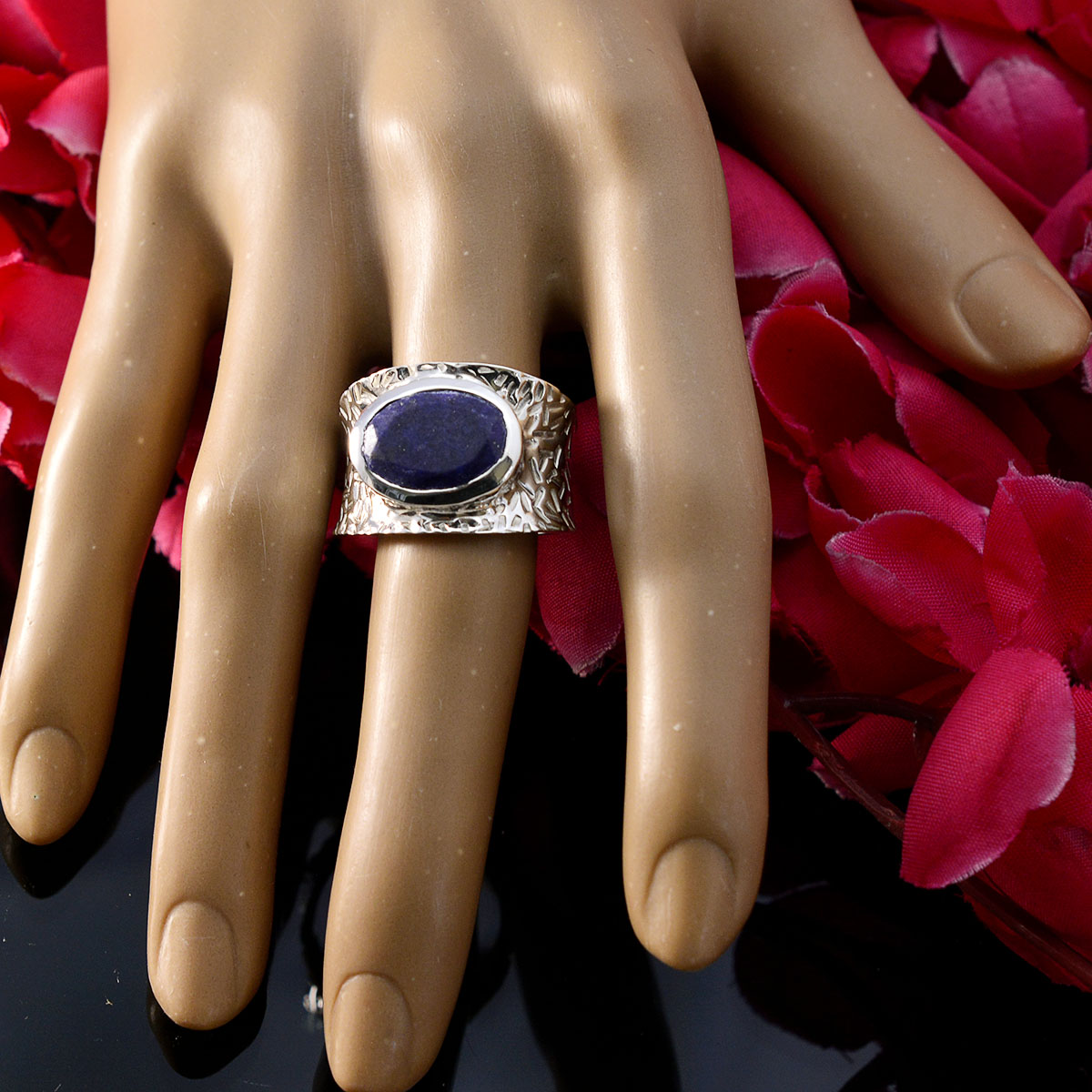 Pilar engravings Blue Solitaire Ring