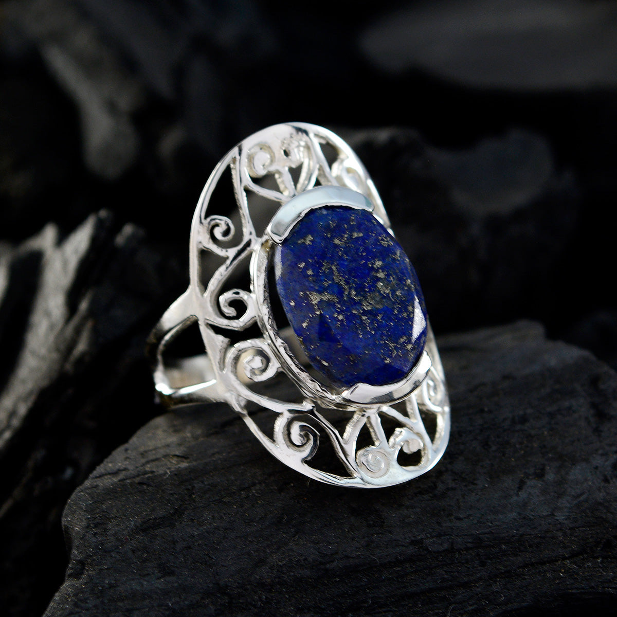 Zoe Art Deco Blue Solitaire Ring