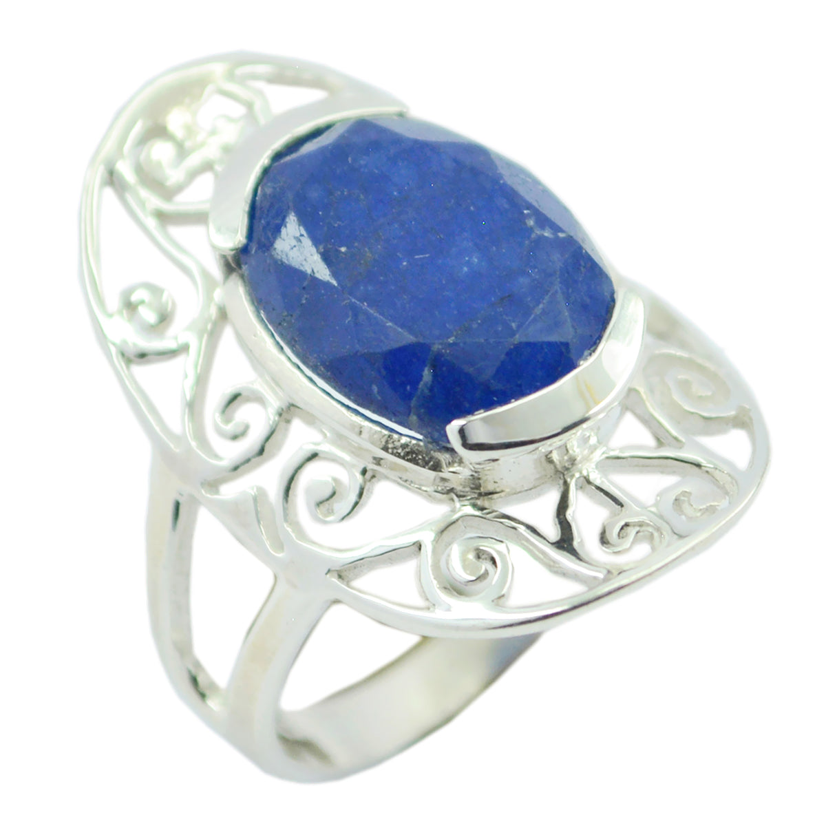 Zoe Art Deco Blue Solitaire Ring Lapis Lazuli Blue