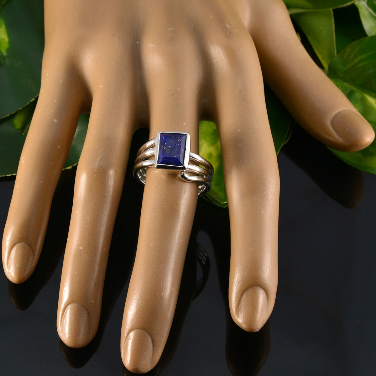 Yasmine Contemporary Blue Solitaire Ring
