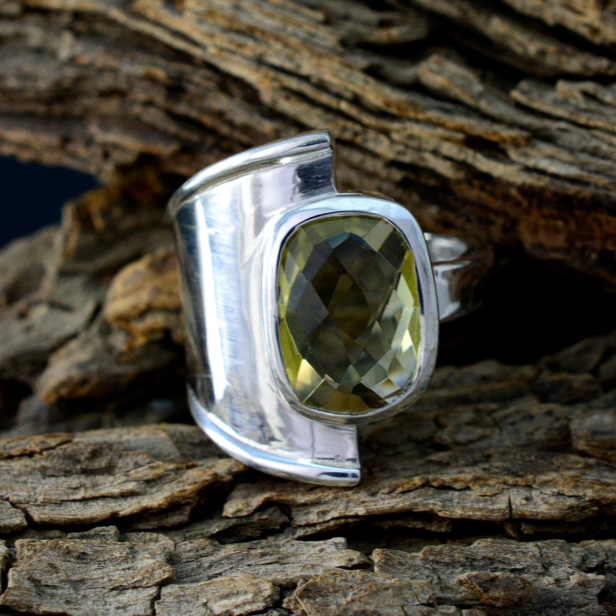 Angeles Yellow Solitaire Ring with Unique Silver Band