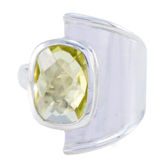 Angeles Yellow Solitaire Ring with Unique Silver Band Lemon Quartz Yellow