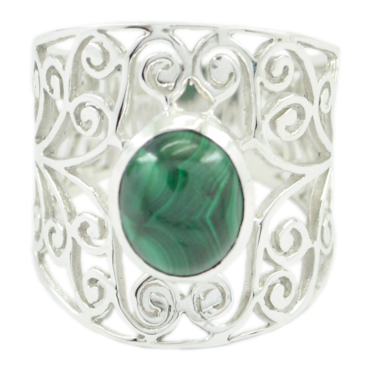 Gabriela Filigree Green Solitaire Ring Malachite Green