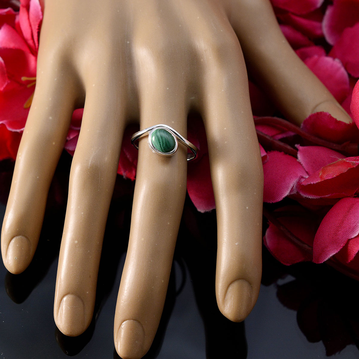 Lakshmi Abstract Green Solitaire Ring