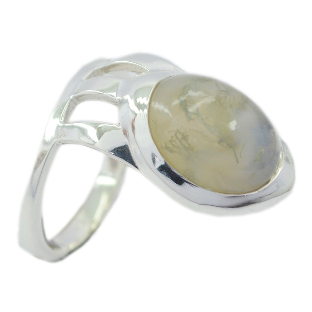 Andrea Signet White Solitaire Ring Rainbow Moonstone White