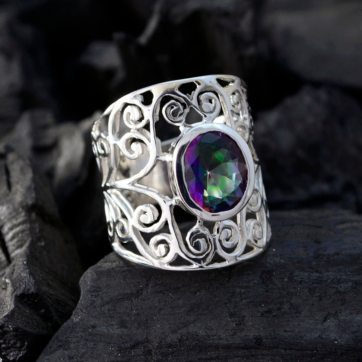 Lakshmi Filigree multicolor Solitaire Ring