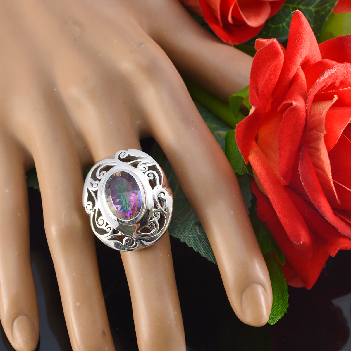 Marie Filigree multicolor Solitaire Ring
