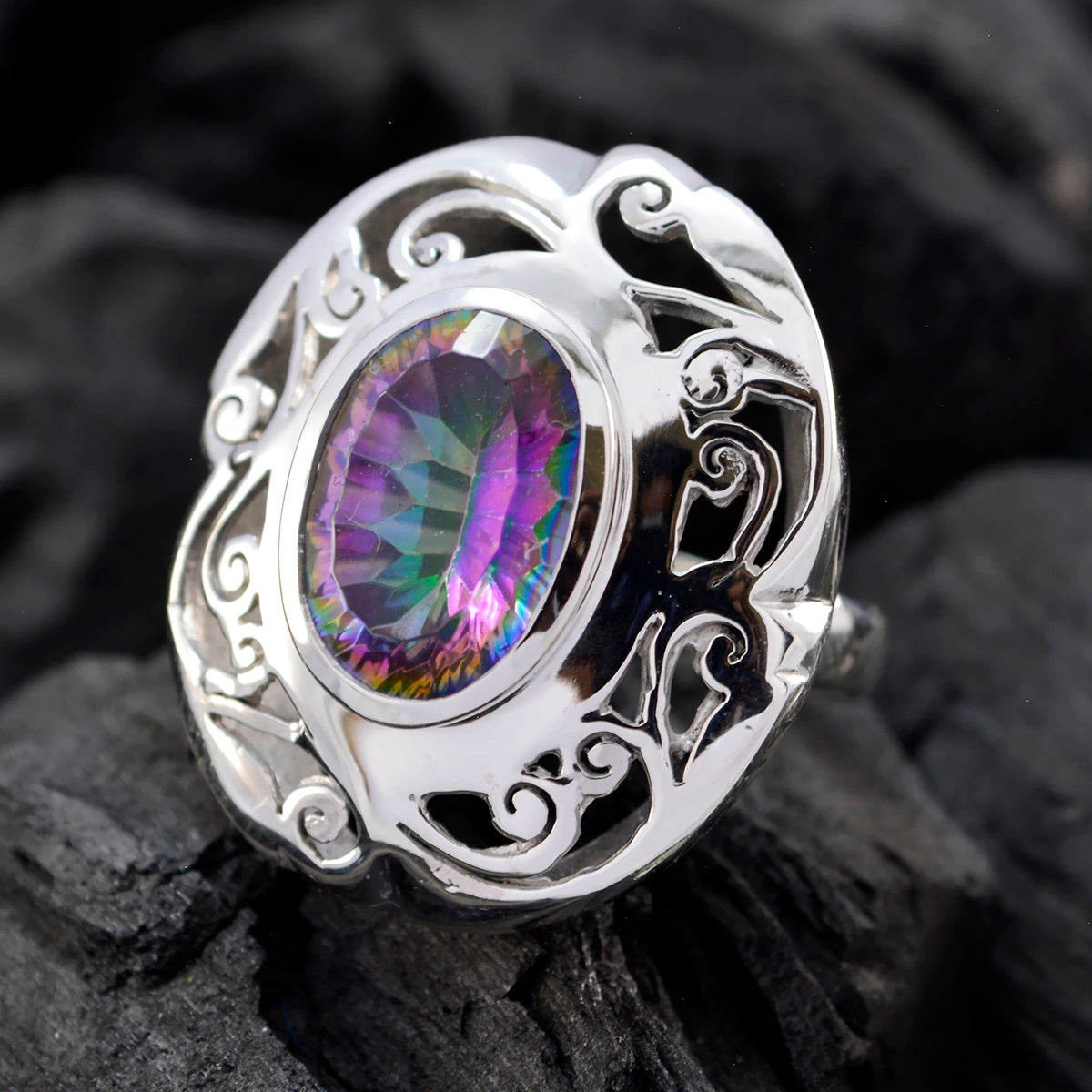 Marie Filigree multicolor Solitaire Ring