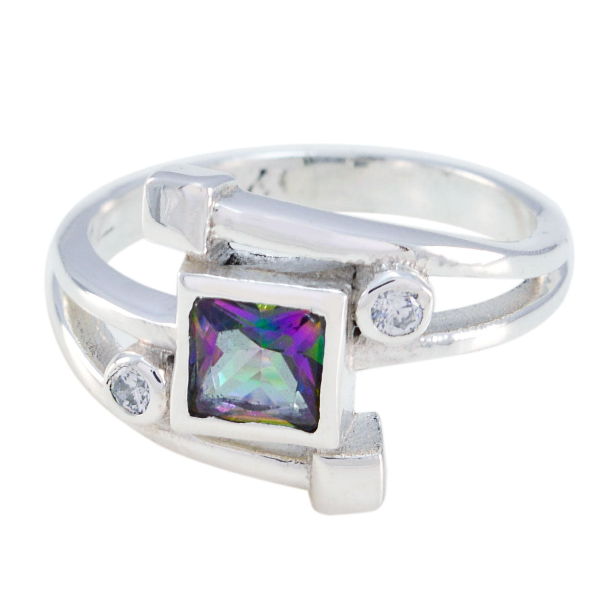 Lourdes Feminine multicolor Halo Ring Mystic Quartz Multicolor